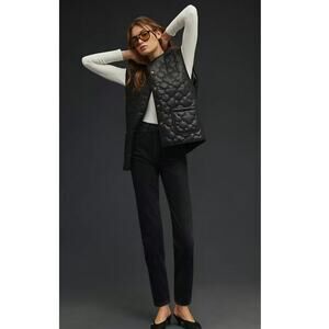 New Anthropologie FRNCH Paris Gisette Faux Leather Quilted Vest $150 OS Black